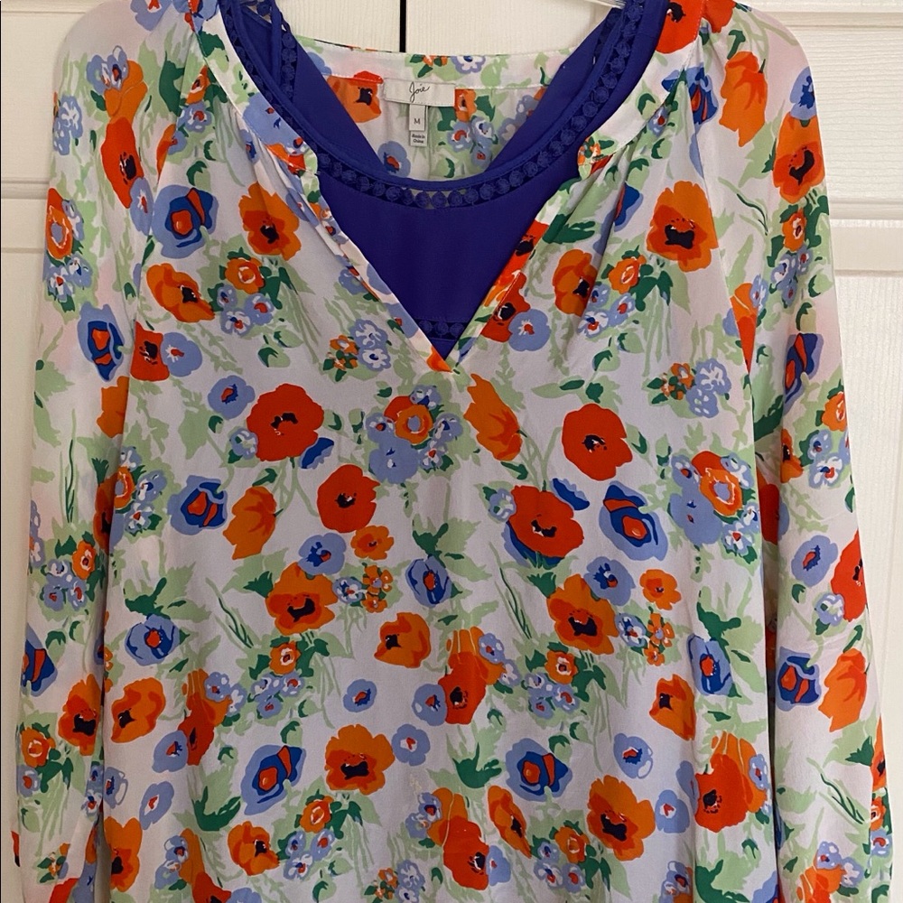 Joie Silk V Neck Bright Floral Blouse